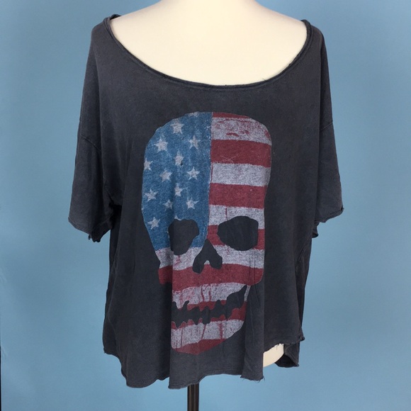 Brandy Melville Tops - American Flag Skull Brandy Top